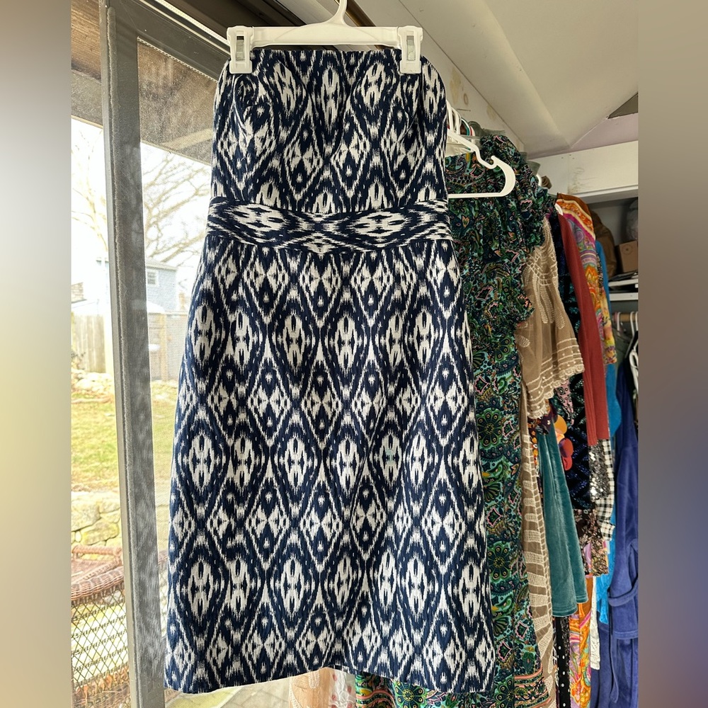 JCrew Strapless Geometric Jacquard Formal Dress